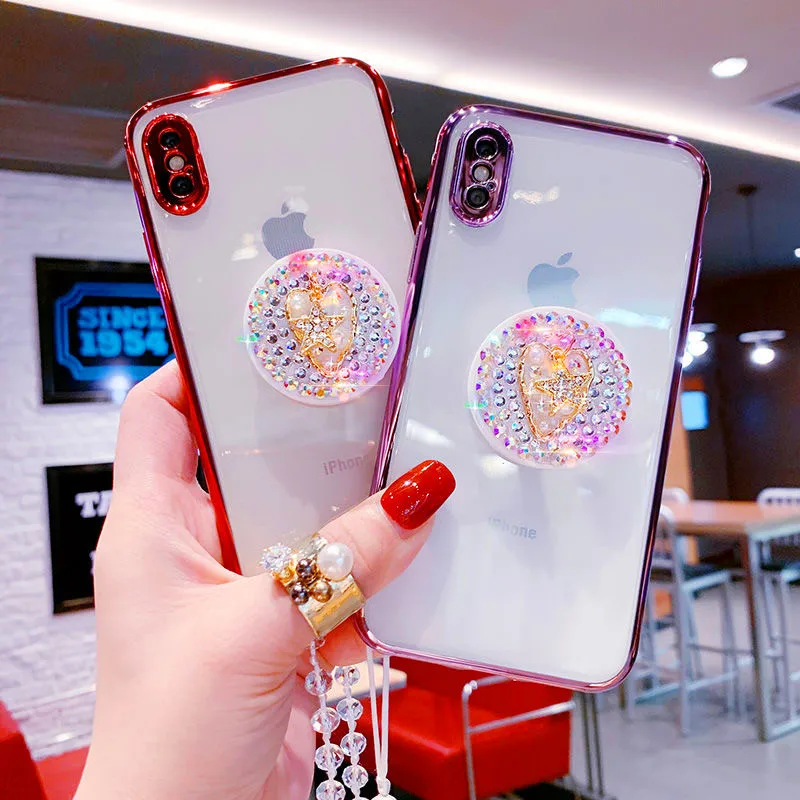 Прозрачное покрытие бриллиантами кронштейн iPhone мобильный телефон мягкой