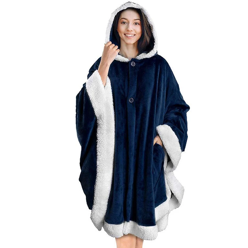

Soft Plaid Blanket Hooded Winter Warm Wearable Fleece Coats Blanket Cloak Adult Plush Microfiber TV Hoodie Blanket Sweatshirt