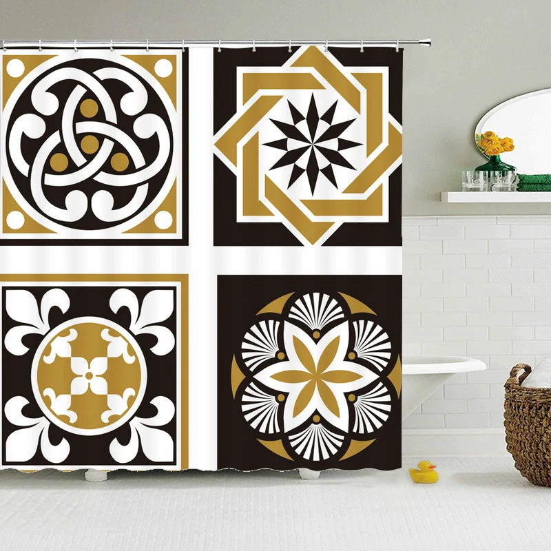 Shower curtain Waterproof Polyester fabric 3D Bath Geometric Flower for Bathroom Long 180*200cm | Дом и сад
