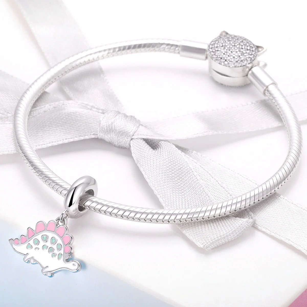 Подлинный 100% Серебро 925 пробы милый маленький динозавр фотобусина для браслета