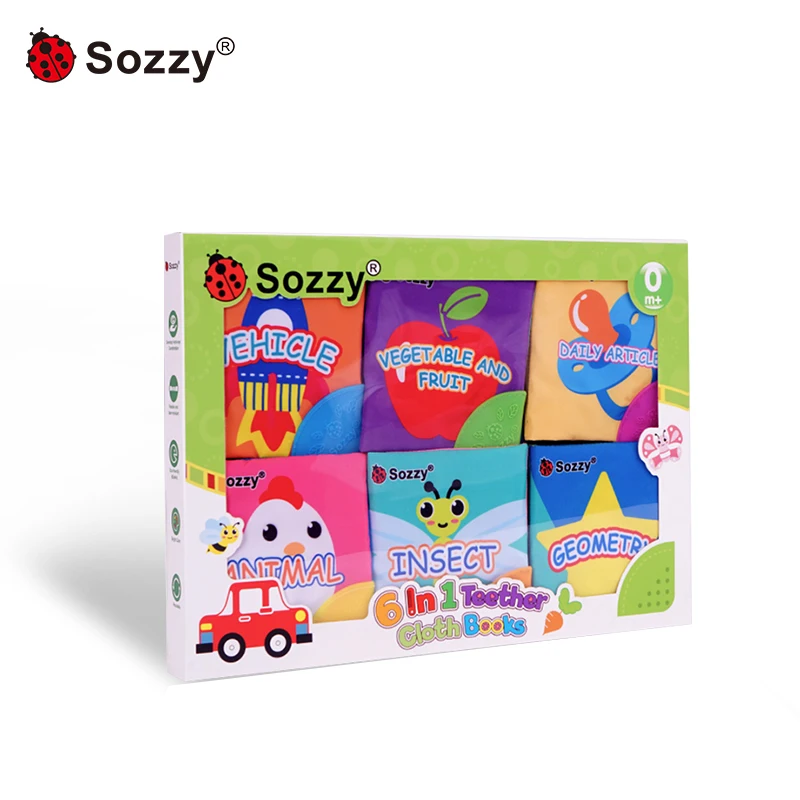 

Jollybaby Sozzy Teether Washable Fabirc Baby Cloth Book Gift Box Six Topic Education Kid's Recognition
