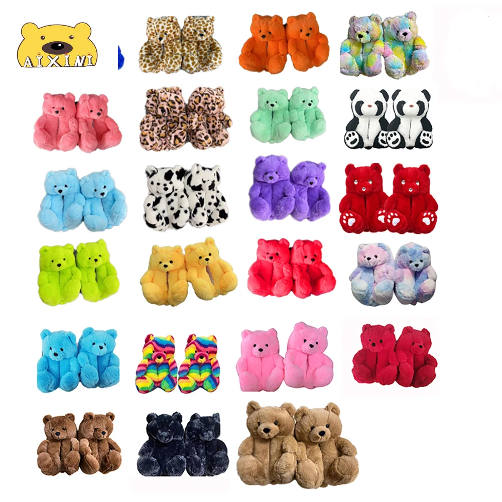 

Милые плюшевые тапочки; Тапочки с плюшевым мишкой; Цвет коричневый; Женская домашняя мягкая Нескользящая теплая обувь из искусственного ме...