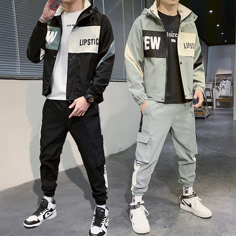 Men's Tracksuit Man Two Piece Set Sweatsuit Polyester Overalls Leisure Suit Hooded Jackets And Hip Hop Harlan Pants