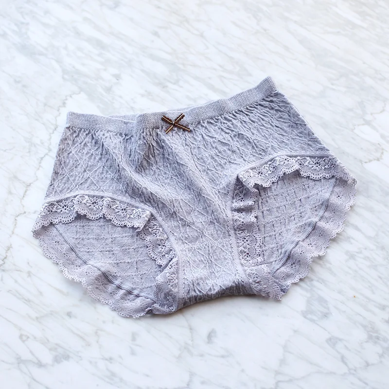 

Women Panties Elegant Girl's Pink Bowknot Fine Stripe Lovely Court Style Lace Women's Triangle Panties