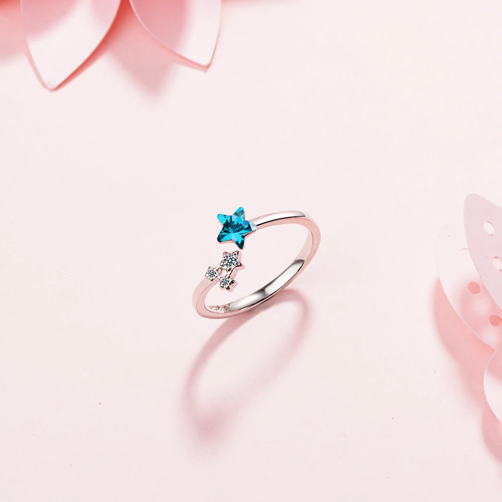 Женское Открытое кольцо с голубым цирконием серебряное ювелирное изделие из