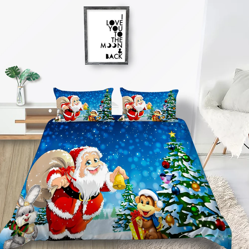 

3D Bedding Set Christmas Lovely Santa Claus Printed King Queen Size Duvet Cover Super Soft Breathable Festival Bed Gift