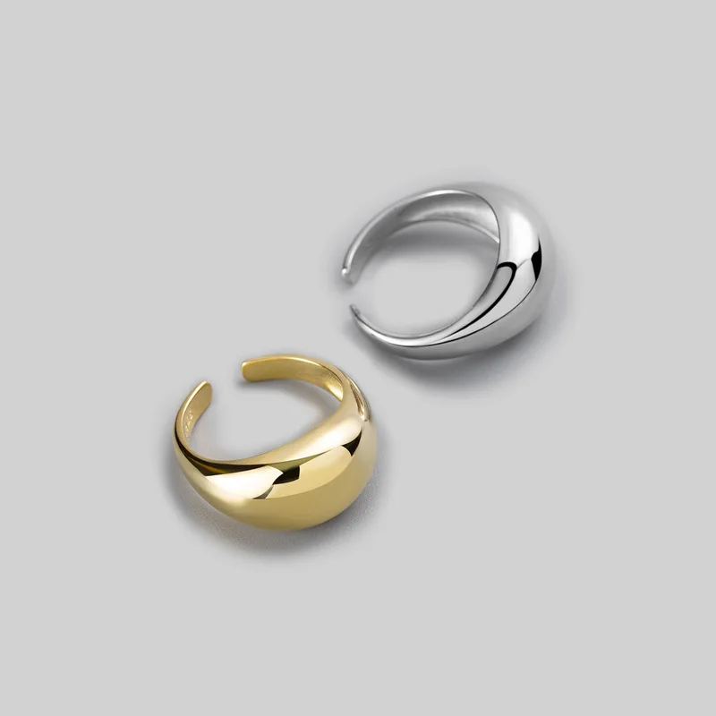 Женское кольцо с выпуклой дугой геометрическое Открытое из стерлингового