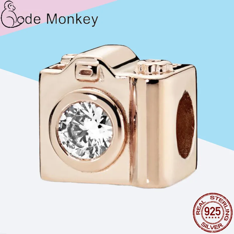 CodeMonkey 100% реальные 925 пробы серебро Цвет-розовое золото Цвет путешествия Камера