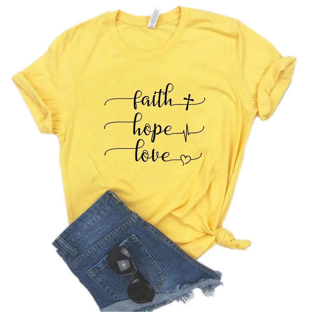 

Women T Shirt Faith Hope Love Print 100% Cotton Tshirt Women O Neck Loose T-shirt Ladies Causal Tee Shirt Clothes Tops