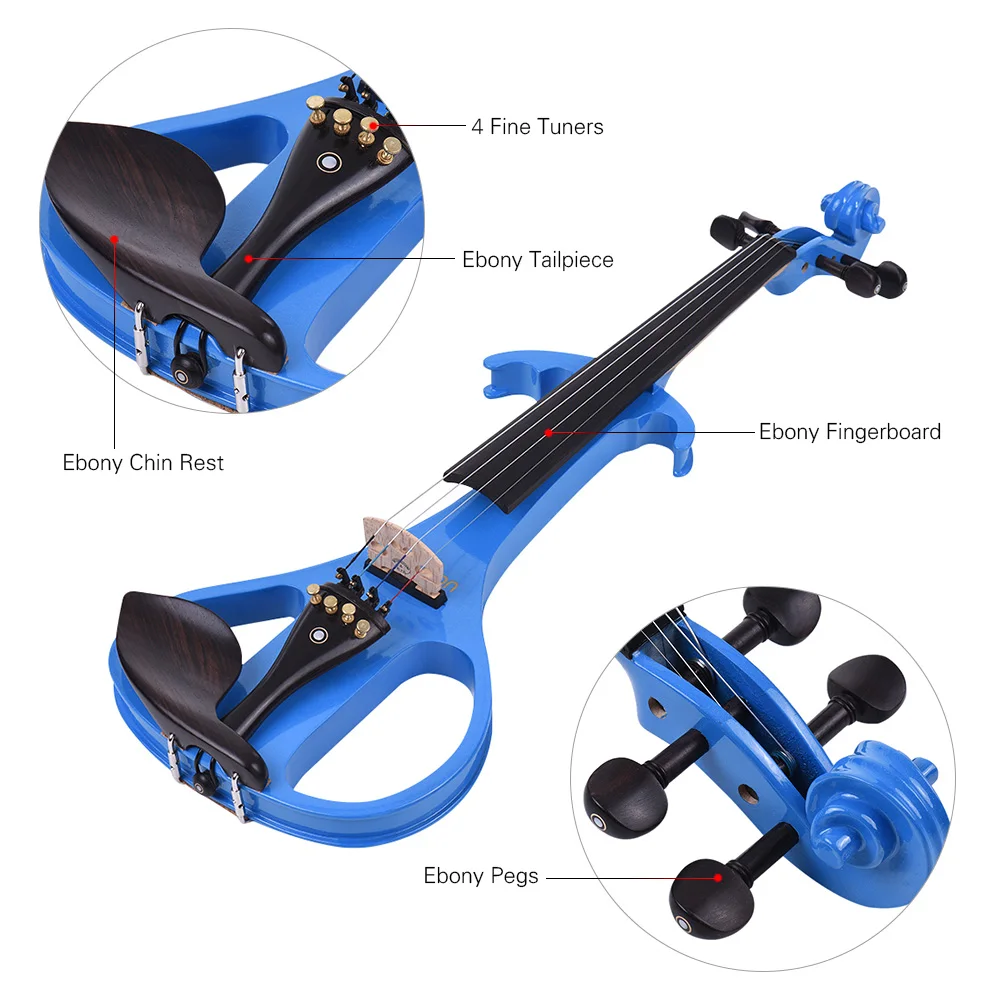 

ammoon VE-209 Full Size 4/4 Solid Wood Silent Electric Violin Fiddle Maple Ebony Fingerboard Tailpiece with Bow Hard Case Tuner