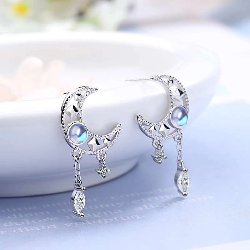 

YAOLOGE 925 Sterling Silver New Fashion Hollow Moon Tassel Earrings Female Couple Simple Geometric Party Jewelry