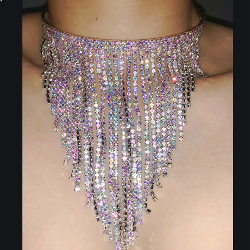 Женский чокер Stonefans длинная цепочка с кисточками и стразы свадебное ожерелье