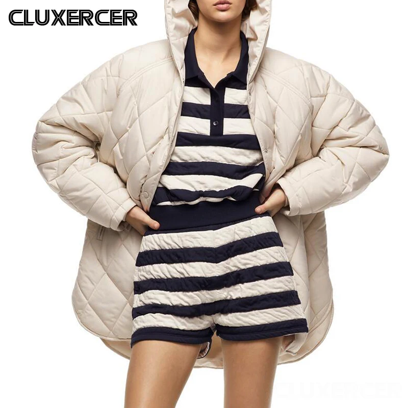 

2021 New Winter Oversize Fashion Vintage Plaid Hooded Parka Coat Casual Loose Cotton Outwear