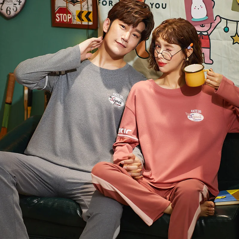 

Autumn Couple Pajamas Letter Men Pyjamas Suit Long Sleeve Pijama for Male Plus Size Sleep Clothing Cotton Casual Sleepwear M-3XL