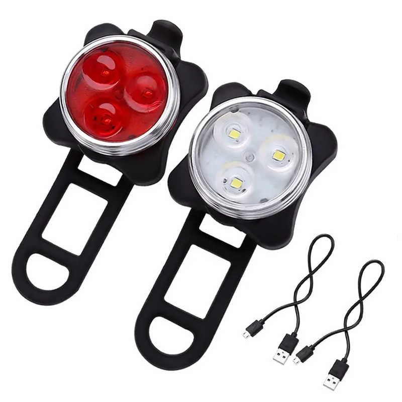 Cycling Bicycle Bike 3 LED Head Front With USB Rechargeable Tail Clip Light Lamp Outdoor Cycling bike accessories 4 modes