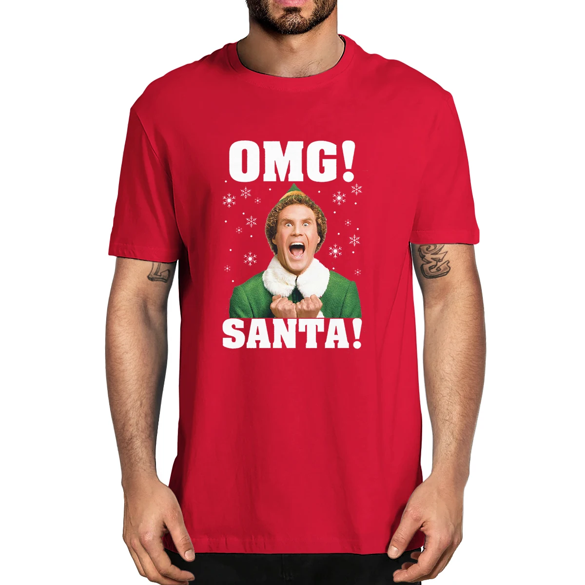 

100% Cotton OMG SANTA! Christmas Funny Xmas Men's Novelty Short Sleeve T-Shirt Women Casual Streetwear Harajuku Fashion Top Tee