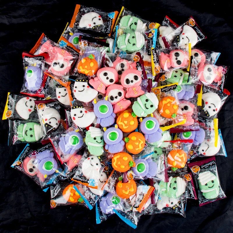 Candys de Halloween de 300g/500g/1000g, bolsa creativa con forma de globo ocular, Spoof Marshmallow, Snacks de caramelo a granel, cabeza de calabaza, Fudge de Horror-4