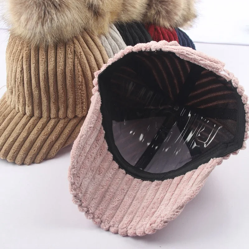 Детская Вельветовая шапка с помпоном теплая для мальчиков и девочек на осень