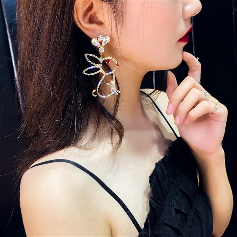 FYUAN, серьги-капли с милым Кроликом, стразы для женщин, бижутерия, висячие серьги с кристаллами, ювелирные изделия, подарки