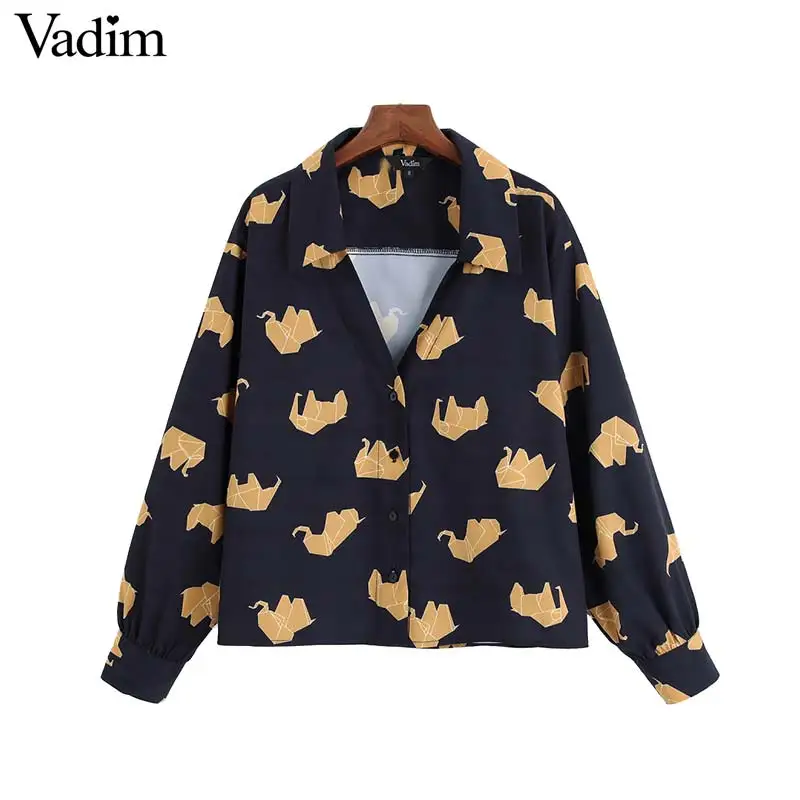 Vadim Женская стильная шикарная блузка с принтом отложной воротник рубашка длинным