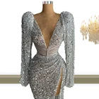 Роскошное серое вечернее платье с блестками для женщин, коктейльное платье, Длинные вечерние Халаты 2021, вечерние платья с блестками