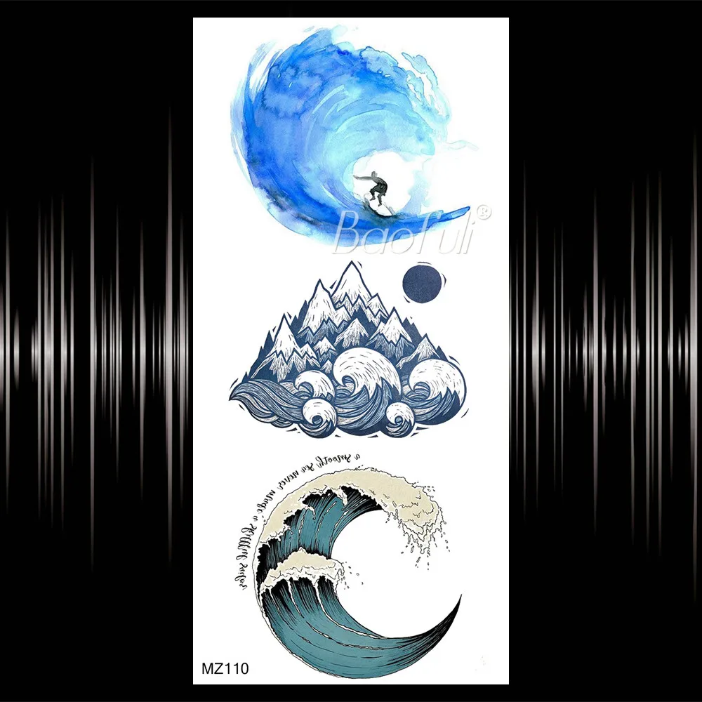 Геометрическая линейка волнистая временная татуировка наклейка для мужчин