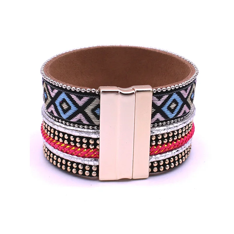 Кожаный браслет богемский кожаный Кристальный магнит горного хрусталя браслеты