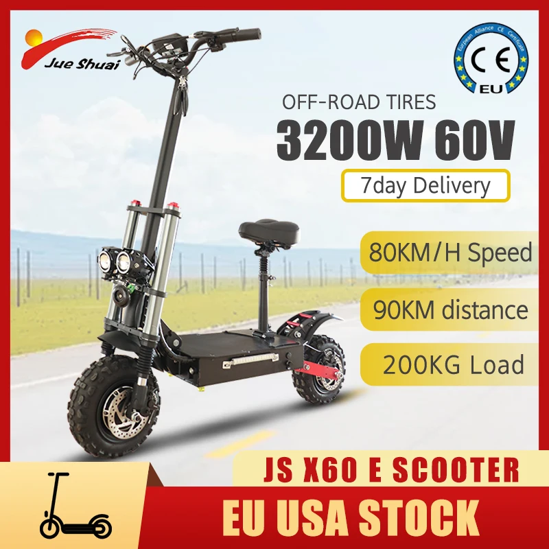 Verkaufen CE Zertifizierung Faltbare Elektro-scooter Erwachsene 3200w Dual Motor Patinete ElÉTrico Mit Sitz 80 KM/H Max Abstand Keine Steuer