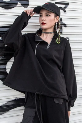 

2020 Spring and autumn new style Hoodie BF wind large size stand-up collar drawstring long-sleeve women's clothing stitching fas