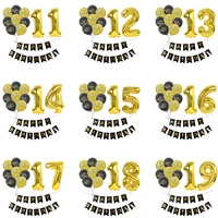1 set girl boy black gold number 10 11 12 13 14 15 16 17 18 19 year birthday balloons flag banner party decorations