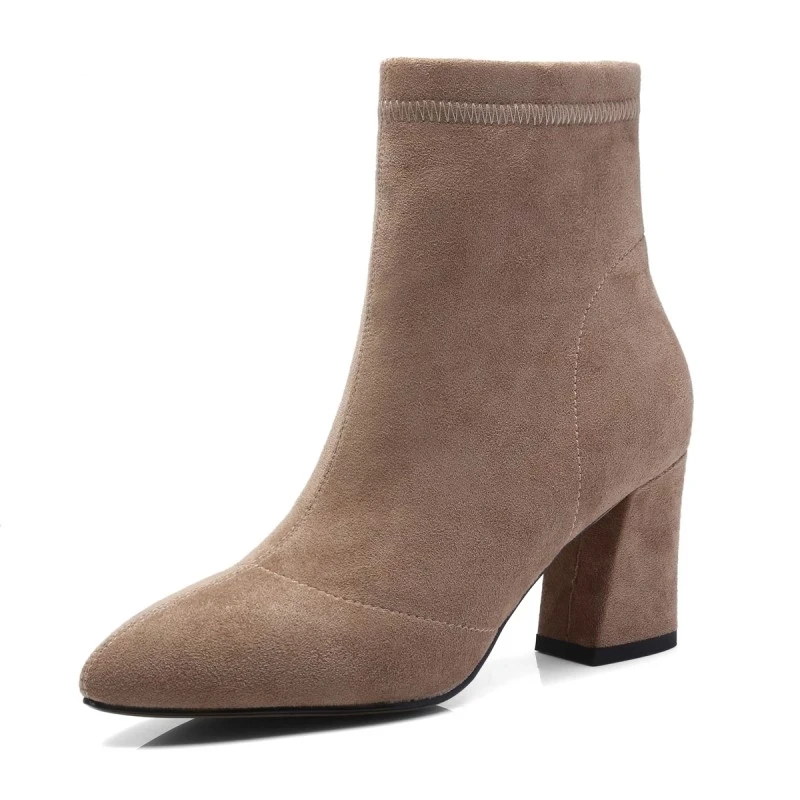 

Однотонные сапоги большого размера на толстом каблуке с молнией и острым носком