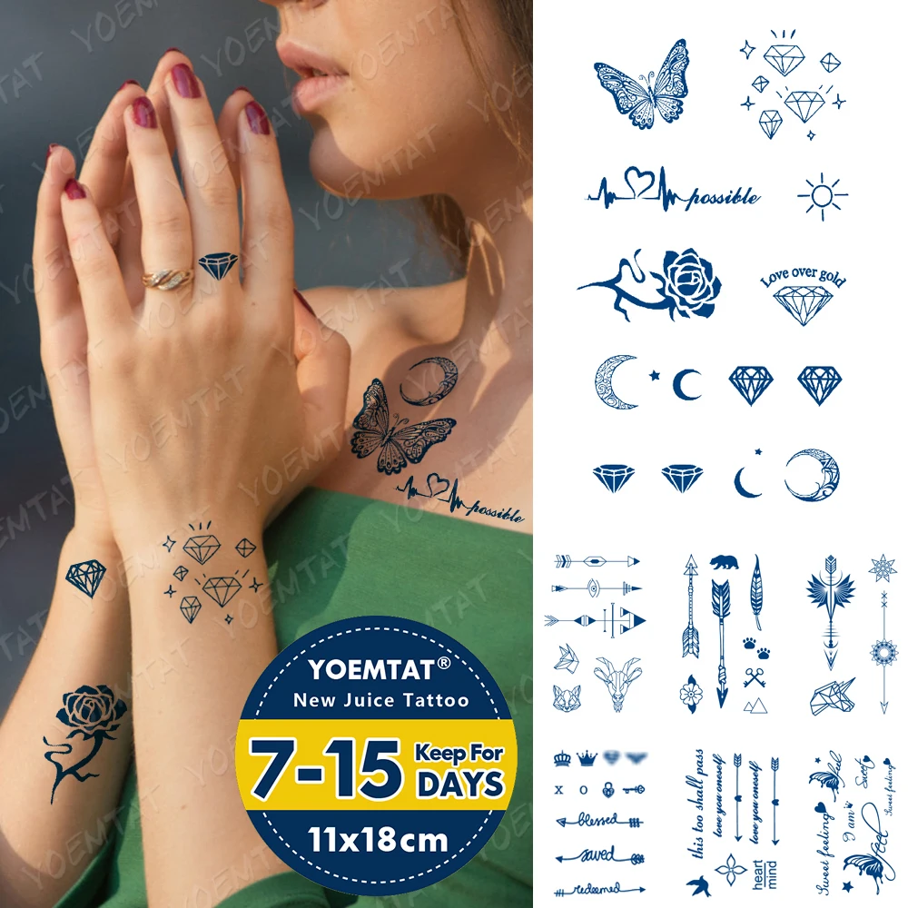 

Juice Lasting Waterproof Temporary Tattoo Sticker Rose Butterfly Moon Sun Diamond Heartbeat Wave Flash Fake Tattoos Ink Body Art
