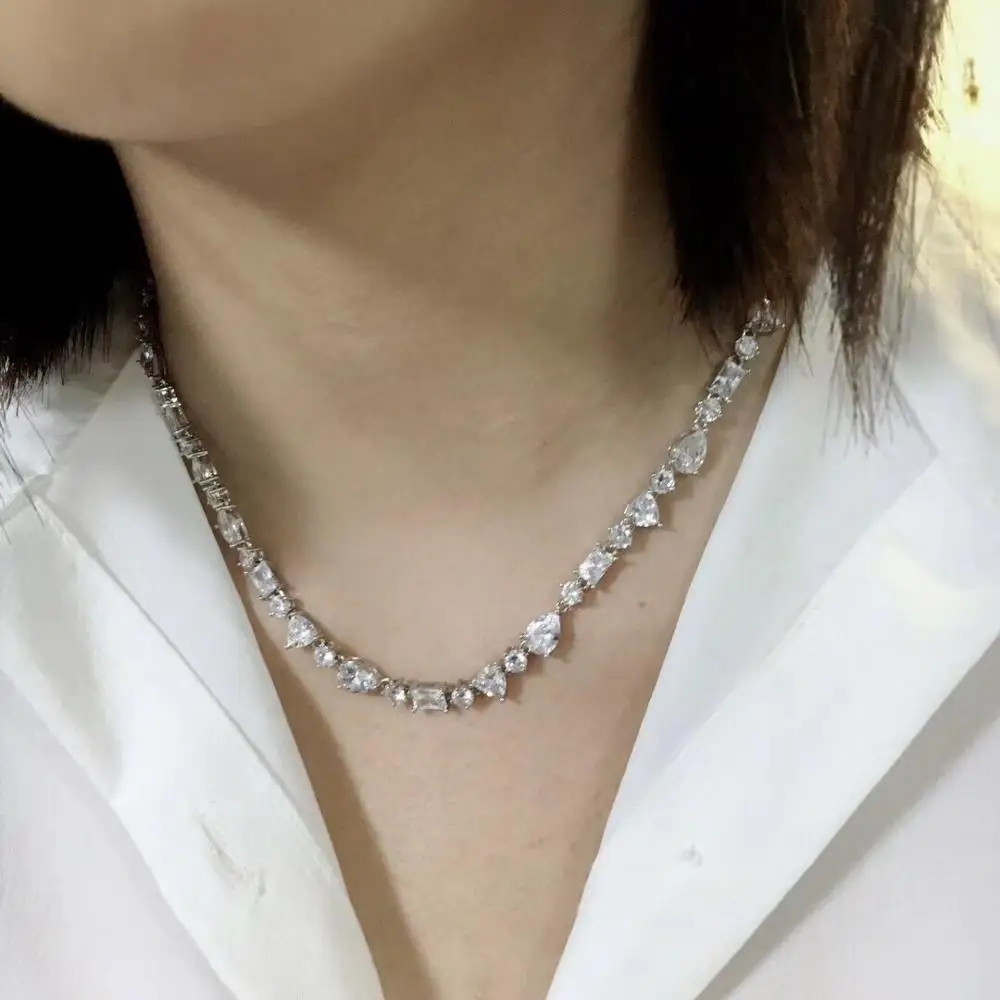 925 стерлингового серебра с украшением в виде кристаллов ожерелье цепочки для