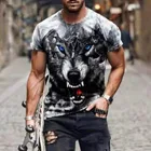 Летняя модная мужская футболка с 3D-принтом волка, трендовая Повседневная Уличная футболка с круглым вырезом и коротким рукавом в стиле Харадзюку, футболки большого размера, уличные Топы