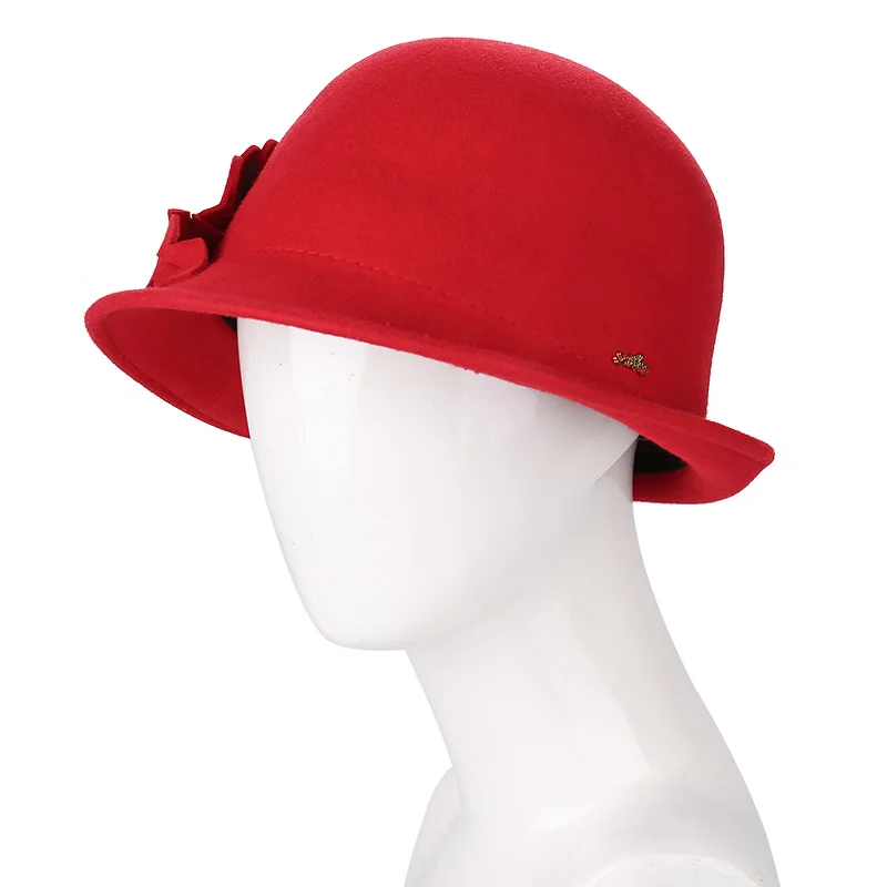 Sedancasesa Wool From Australian Felt Hat for Girls Child Bucket Hats With Flower Decoration Fedoras for Children 52cm