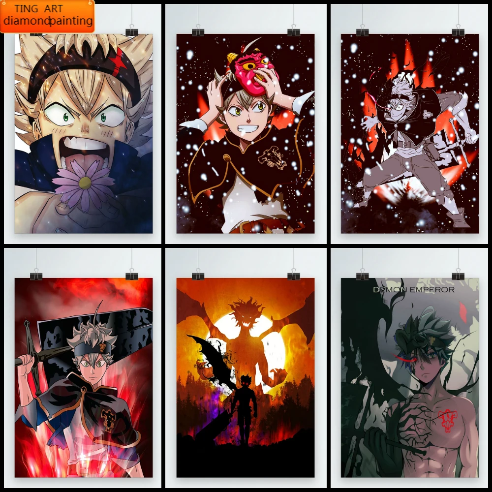 

Алмазная вышивка «сделай сам» с черным клевером, Классическая анимационная картина из страз, мозаика из страз, наборы для вышивки крестиком...