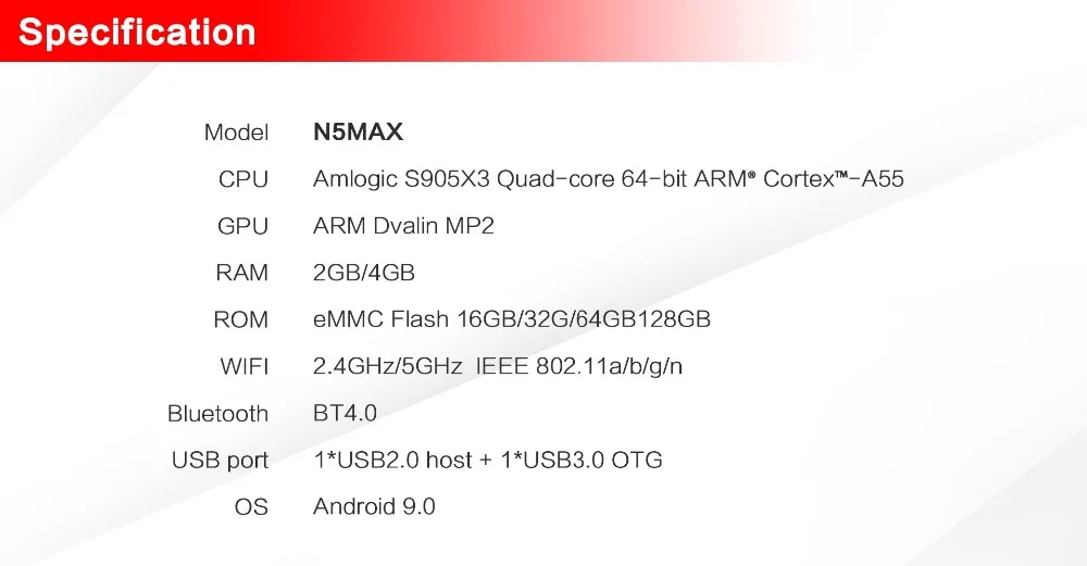 5 шт. Magicsee N5 MAX Android 9,0 Smart tv Box S905X3 4 Гб ram 32 ГБ rom 2,4G/5G WiFi BT 4,1 USB 3,0 Top Box 4K H.265 медиаплеер