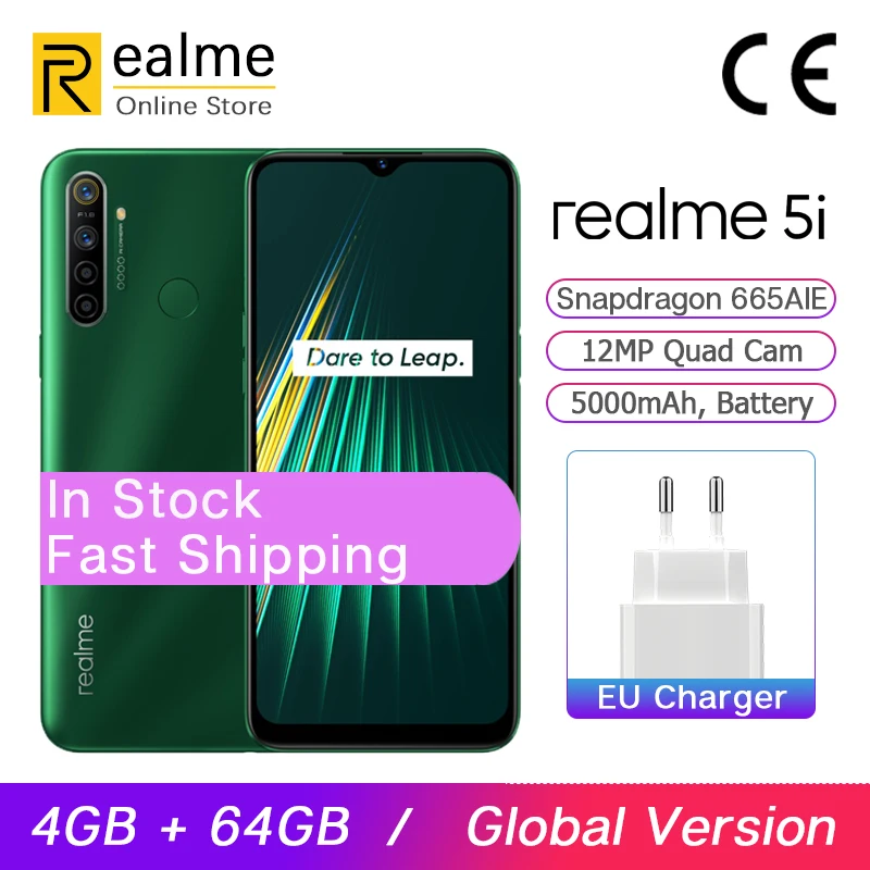 В наличии глобальная версия Realme 5i смартфон 4 Гб 64 Snapdragon 665 AIE 6 5 '✒MP Quad Camera 5000