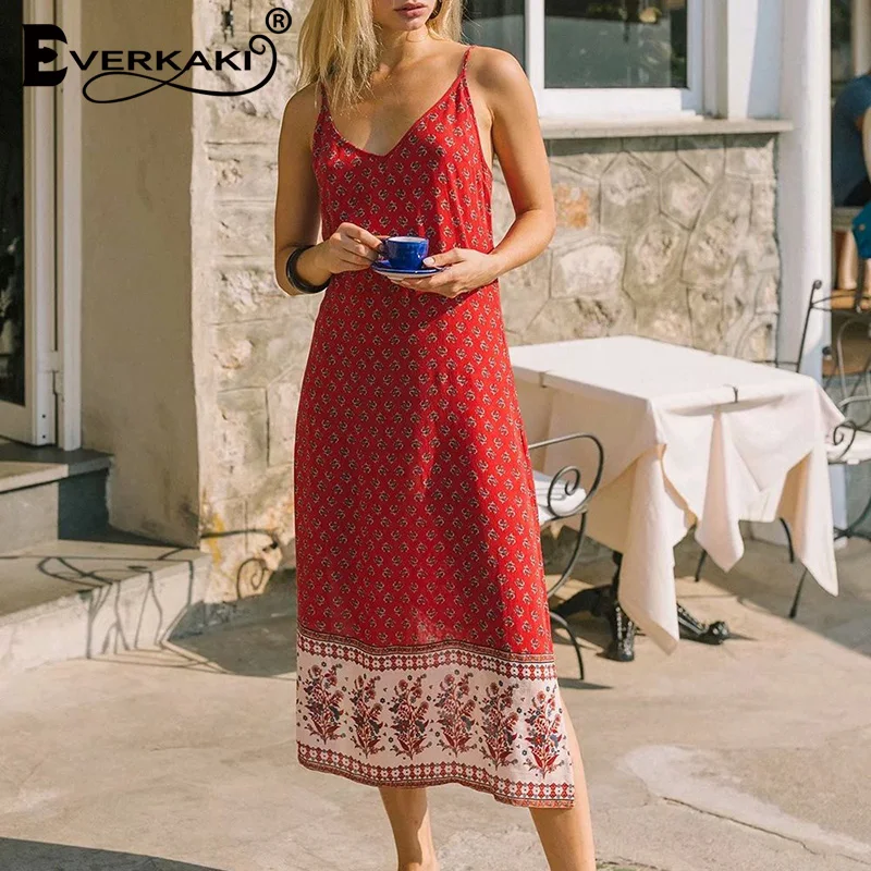 Винтажное длинное платье комбинация Everkaki женские летние платья с принтом в стиле