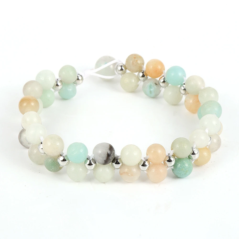 Женский браслет из аметиста с натуральным камнем розовый тигровый глаз бисерный