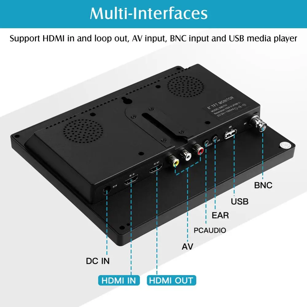 ЖК монитор Eyoyo EM08P 8 дюймов 1024x768 шт. двойной HDMI AV BNC динамик для компьютера камера