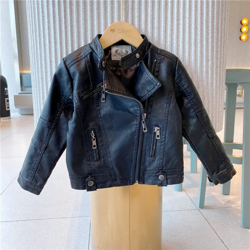 

Spring Jackets Girl Coat Children's Leather Jacket For Girls Coats 2-7 Years Old Long Sleeve Black Zipper Jacket Kids Fashion