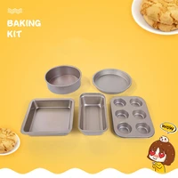 5pcs non stick carbon steel oven bakeware baking tray set with breadpizzacookiecake6 cup muffin pan