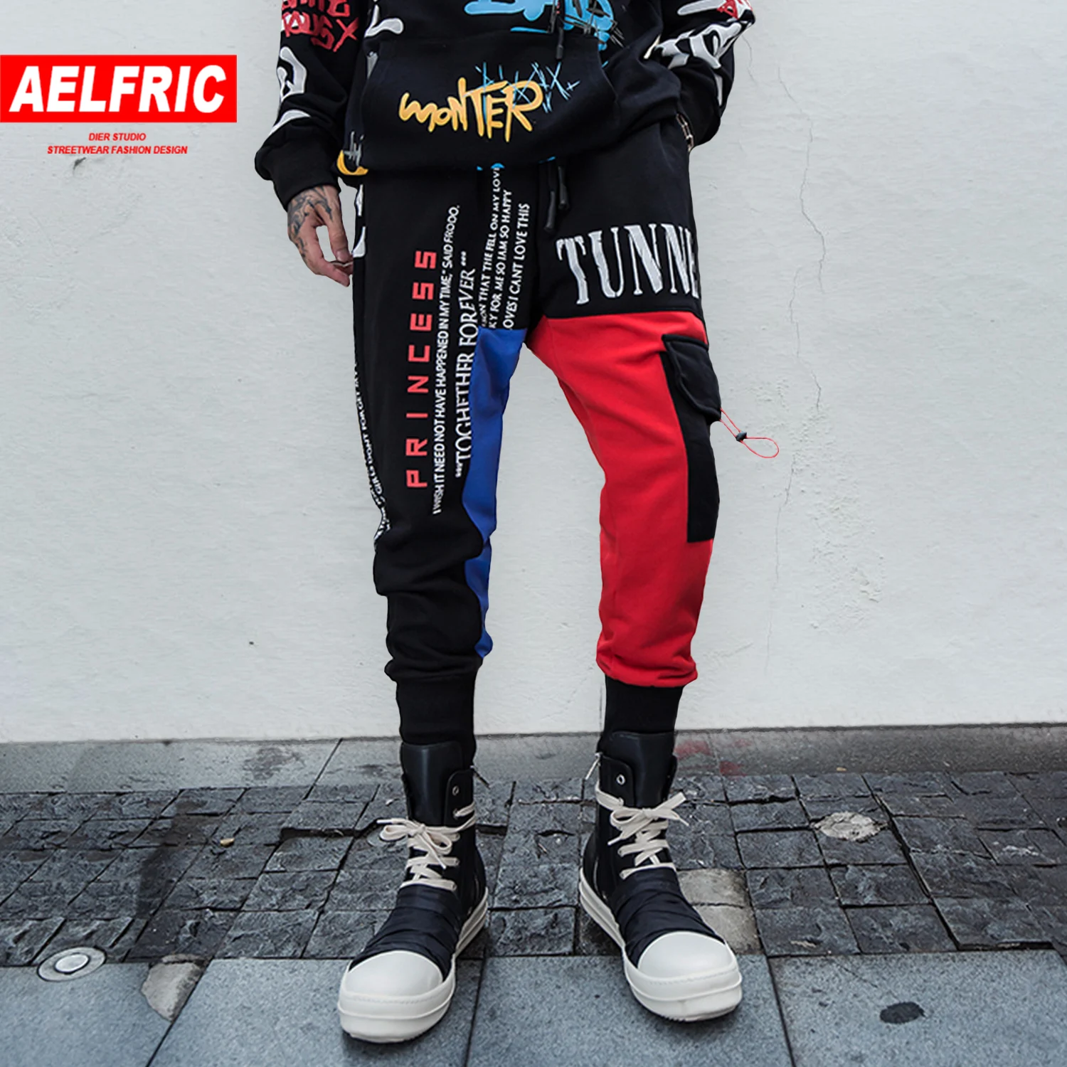 Aelfric Eden хип хоп Лоскутные с буквенным принтом мужские брюки карго 2019 Harajuku