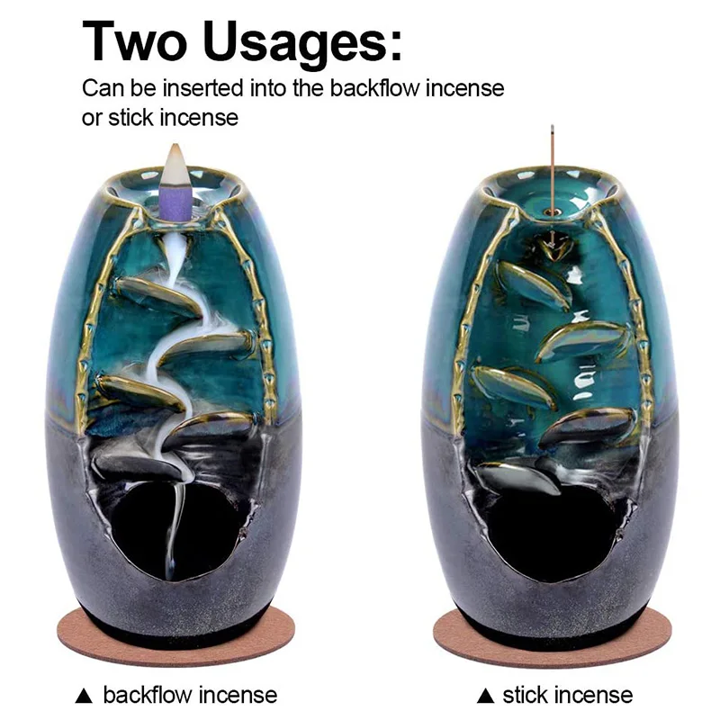 

Ceramic Backflow Incense Holder Waterfall Incense Burners with 80 Backflow Incense Cones 30 Incense Stick AC889