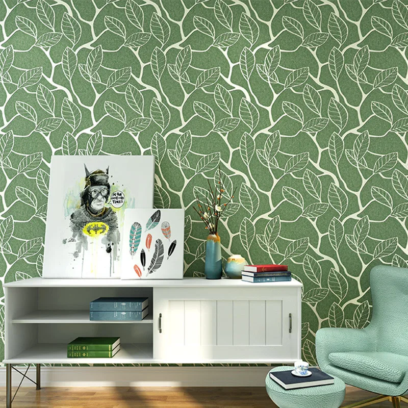 

Nordic ins Wallpaper Style Modern living room Wallpaper Bedroom Background Wallpaper Fresh and leaves