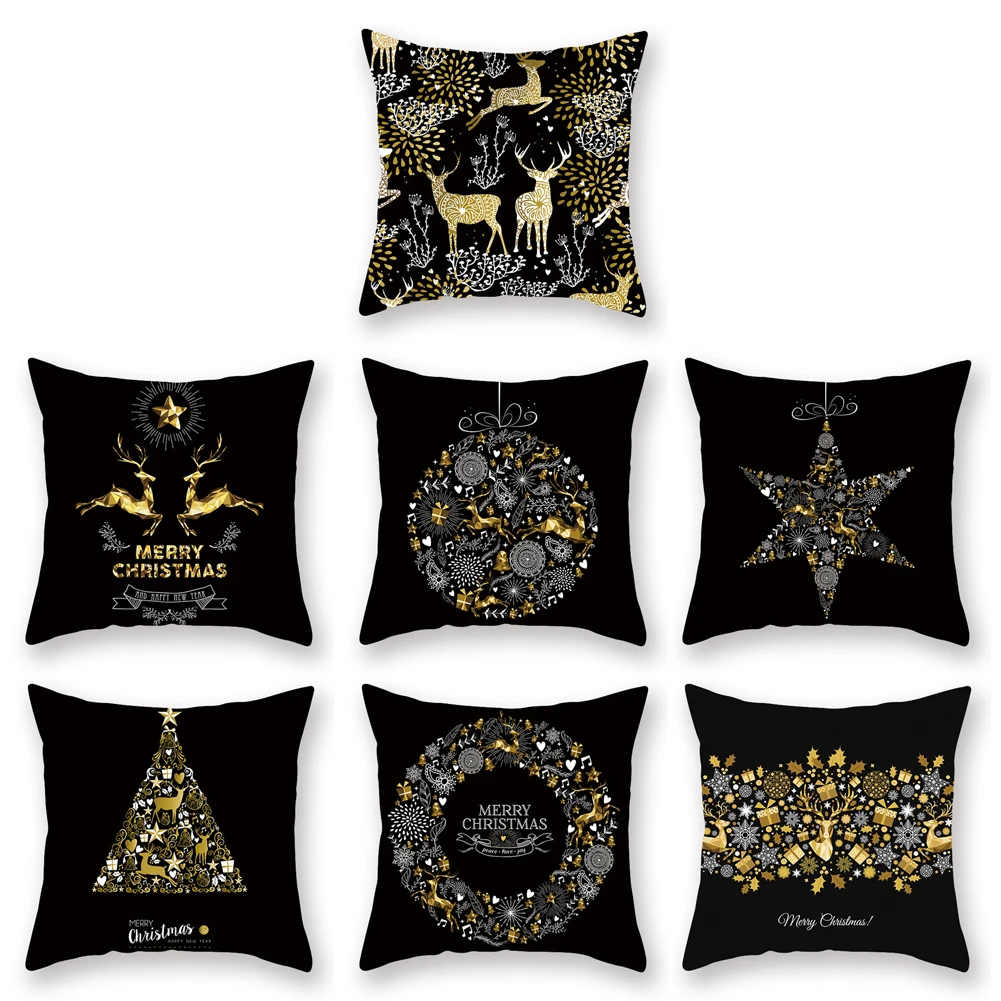 Черная Золотая льняная наволочка из фольги с цветами в виде листьев и