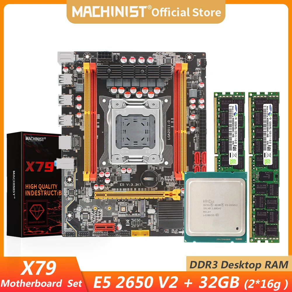 

Machinsit X79 Motherboard With XEON E5 2650 V2 CPU 2*16= 32GB DDR3 1333MHz ECC Memory Combo Kit Set LGA 2011 Processor E5 V3.3K