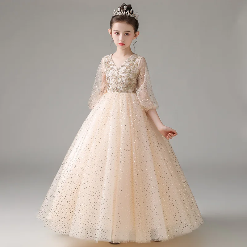 

Teenage Kids Dresses For Party Wedding Dress Sequins Pageant Gown Girls Princess longo Dress for Girl Toddler Children Clothing