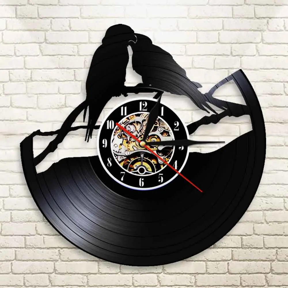 Настенные часы в виде попугаев на ветке с виниловой пластиной|Настенные часы| |